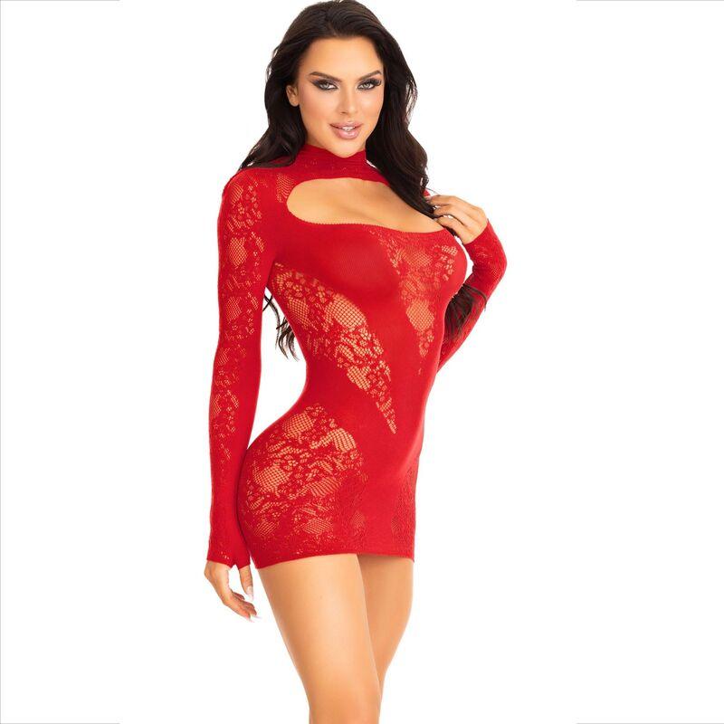 leg avenue mini abito con pizzo manica lunga rosso