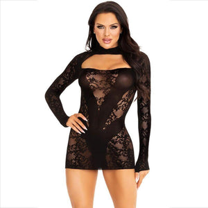 leg avenue mini abito con pizzo manica lunga nero