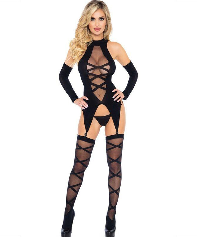 leg avenue set 3 pezzi body leg avenue calze maniche