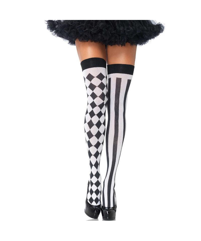 leg avenue calzini alti arlecchino bianco nero