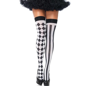 leg avenue calzini alti arlecchino bianco nero