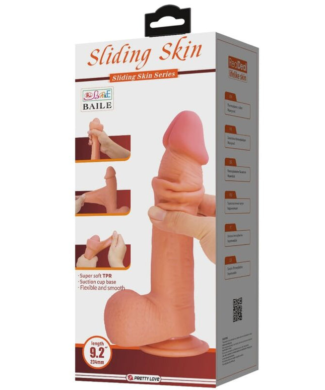 PRETTY LOVE - DILDO REALISTICO SLIDING SKIN SERIES CON VENTOSA SCORREVOLE DELLA PELLE MARRONE 23,4 CM