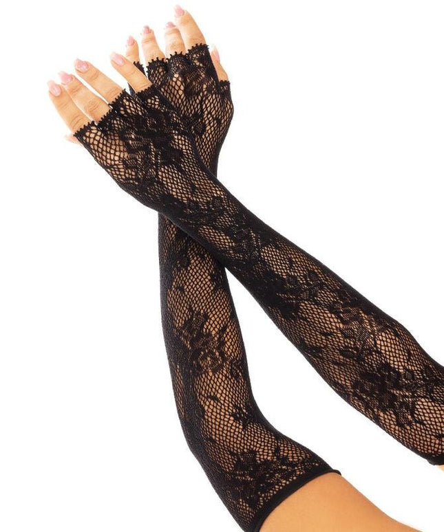 leg avenue guanti senza dita in rete floreale nero