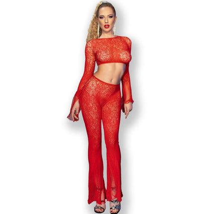 chilirose cr 4648 top e pantalone rosso s l