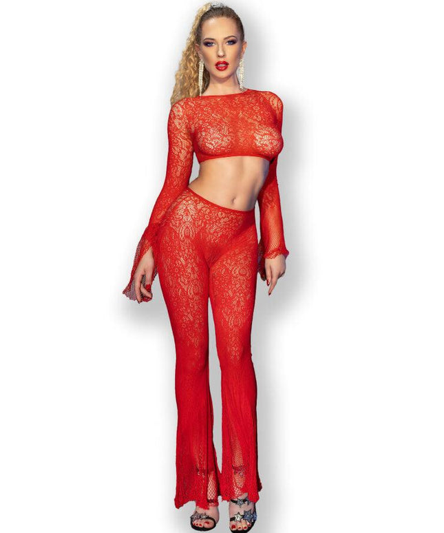 chilirose cr 4648 top e pantalone rosso s l
