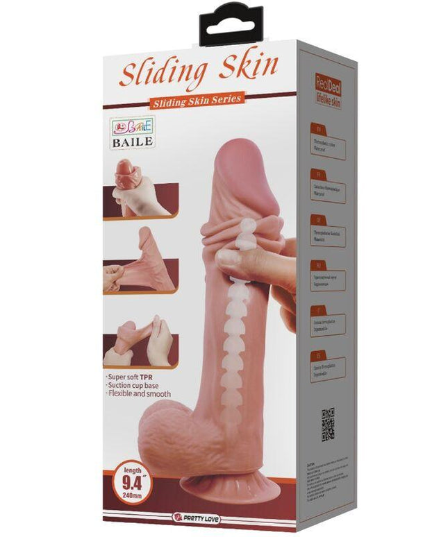 pretty love dildo realistico sliding skin series con ventosa scorrevole della pelle marrone 24 cm