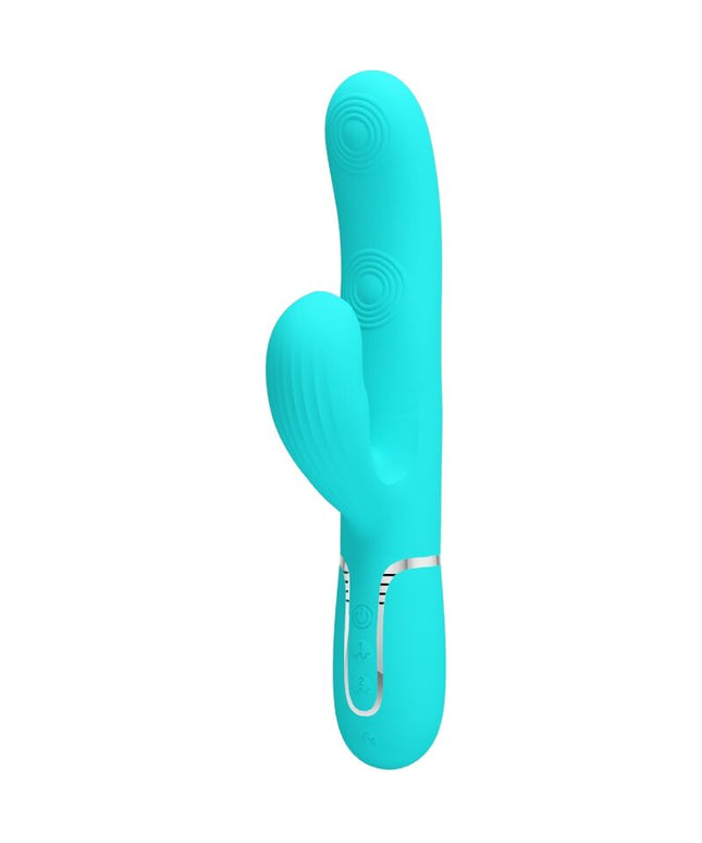 PRETTY LOVE - VIBRATORE MULTIFUNZIONE PERLITA 3 IN 1 G-SPOT VERDE ACQUA