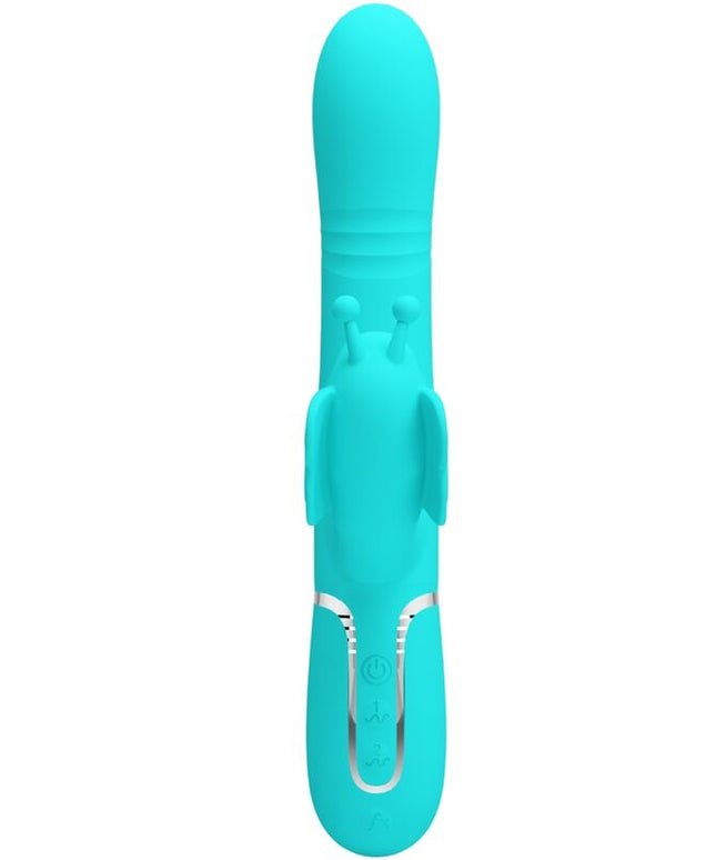 PRETTY LOVE - VIBRATORE MULTIFUNZIONE RABBIT 4 IN 1 FARFALLA VERDE ACQUA