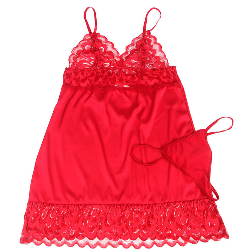 SUBBLIME - BABYDOLL IN RASO CON PIZZO ROSSO S/M