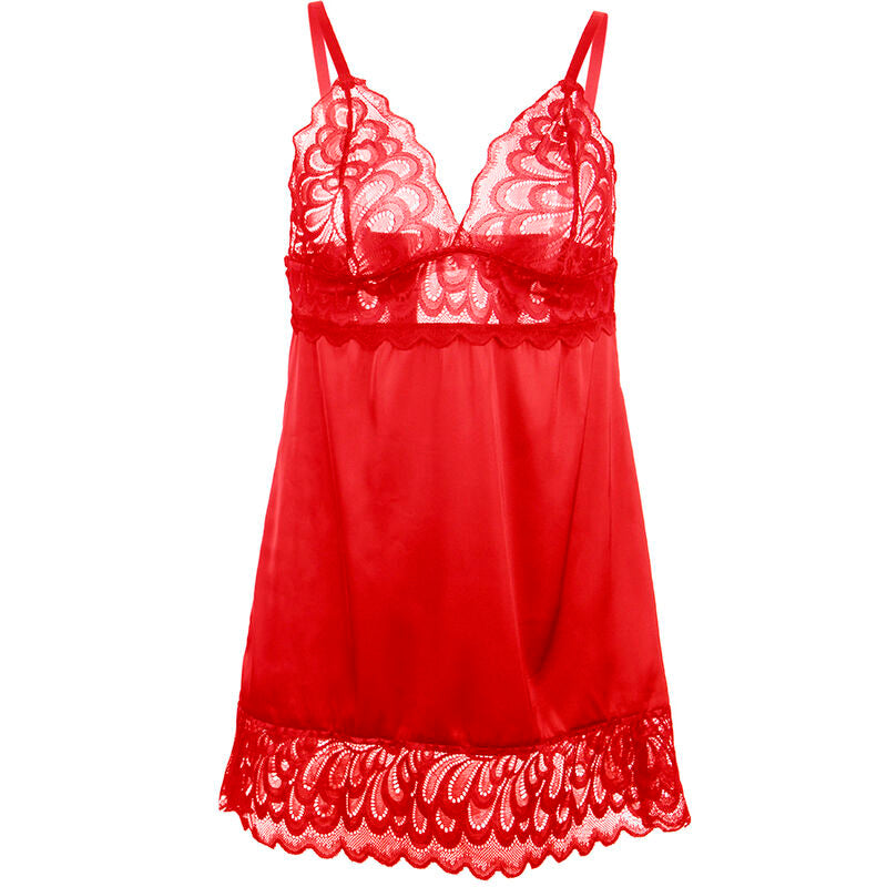 SUBBLIME - BABYDOLL IN RASO CON PIZZO ROSSO S/M