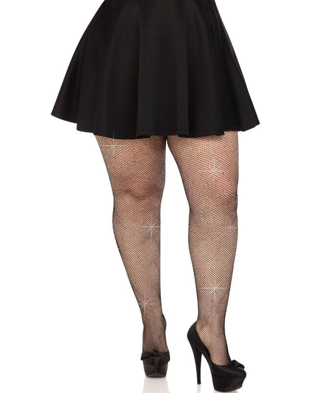 LEG AVENUE - CALZE A RETE CRISTALLIZZATA NERE TAGLIE FORTI