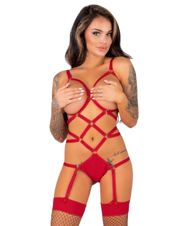 LIVCO CORSETTI FASHION - THIARA LC 20213 SET BODY + CALZE ROSSO S/M