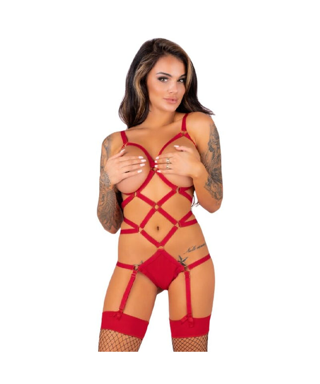 LIVCO CORSETTI FASHION - THIARA LC 20213 SET BODY + CALZE ROSSO S/M