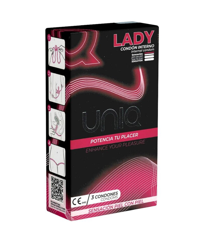UNIQ - LADY CONDOM PRESERVATIVO FEMMINILE SENZA LATTICE CON CINGHIA DI LEGGENDA 3 UNITÀ