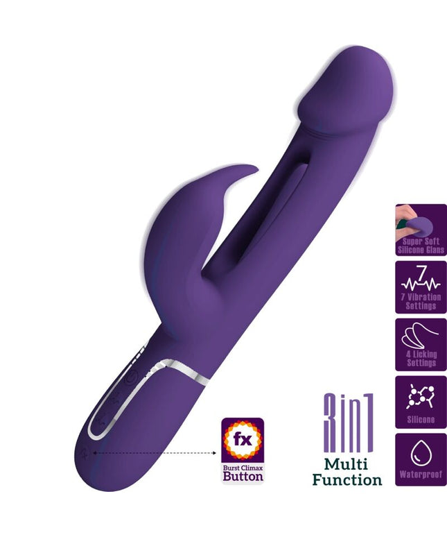 PRETTY LOVE - VIBRATORE MULTIFUNZIONE KAMPAS RABBIT 3 IN 1 CON LINGUA VIOLA
