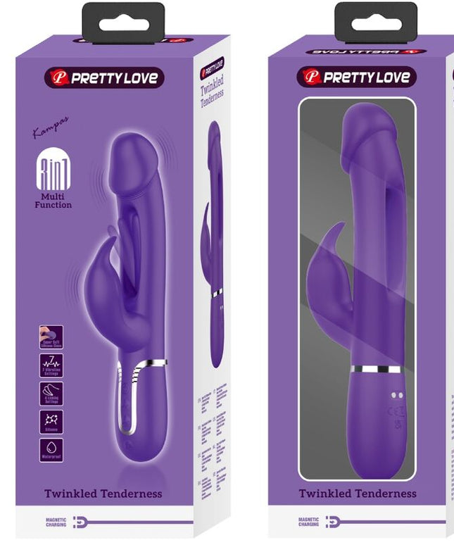 PRETTY LOVE - VIBRATORE MULTIFUNZIONE KAMPAS RABBIT 3 IN 1 CON LINGUA VIOLA