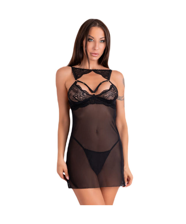 LIVCO CORSETTI FASHION - KROLINA LC 90734 CHEMISE + PERIZOMA NERO S/M
