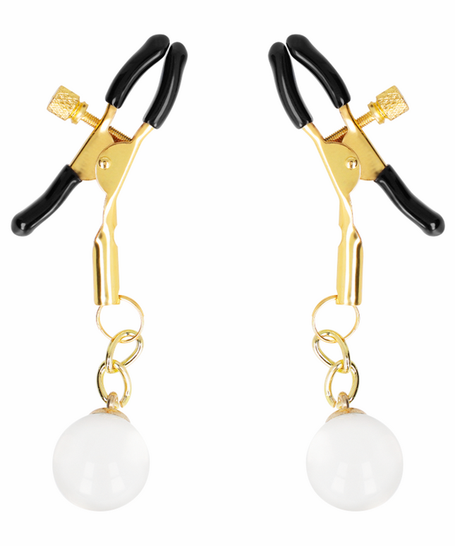 KINK - MORSETTI PER CAPEZZOLI CON PERLINE DI VETRO ORO 6 CM