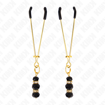 KINK - PINZE PER CAPEZZOLI SOTTILI ORO CON 3 PERLINE DI VETRO NERE 7 CM