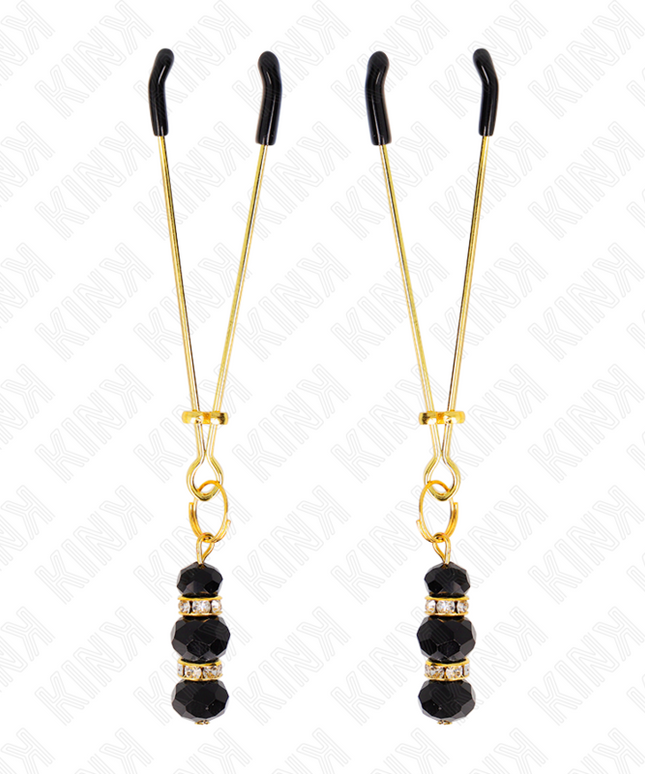 KINK - PINZE PER CAPEZZOLI SOTTILI ORO CON 3 PERLINE DI VETRO NERE 7 CM