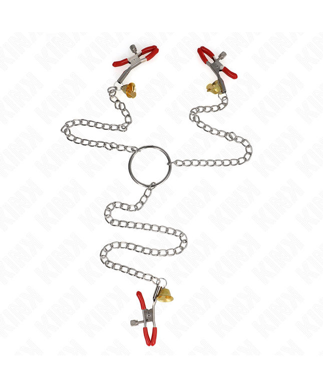 KINK - MORSETTI PER CAPEZZOLI TRIPLI E CLIT ROSSO CON CATENA 30 CM
