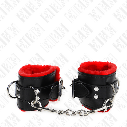 KINK - POLSINI IMBOTTITI IN PELLICCIA CON FORI QUADRI CINTURA ROSSA E NERA REGOLABILE 17-29 CM X 6 CM