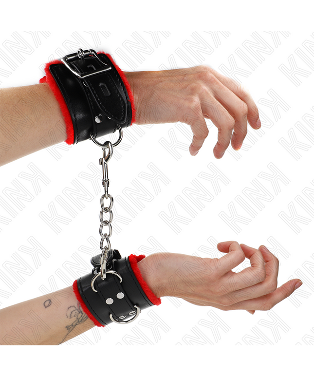 KINK - POLSINI IMBOTTITI IN PELLICCIA CON FORI QUADRI CINTURA ROSSA E NERA REGOLABILE 17-29 CM X 6 CM
