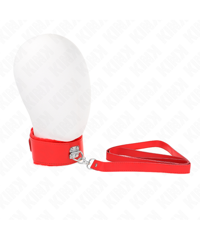 KINK - COLLANA CON GUINZAGLIO 116 CM CON BORCHIE IN ARGENTO MODELLO 4 ROSSO REGOLABILE 40-48 CM X 6 CM