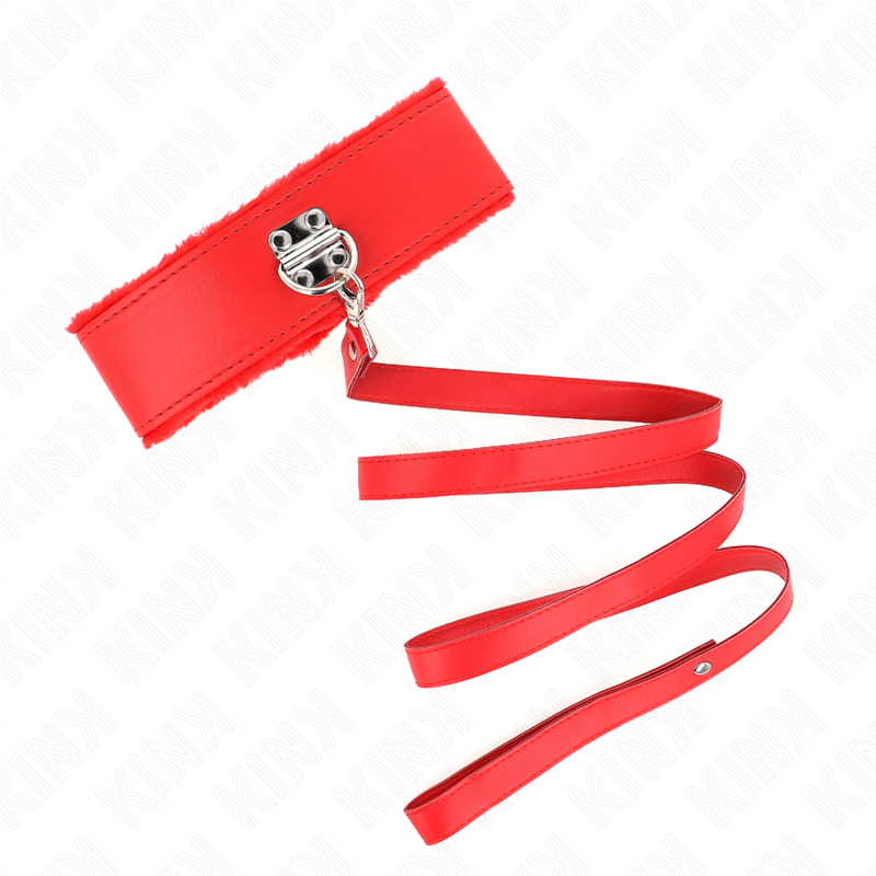 KINK - COLLANA CON GUINZAGLIO 116 CM CON BORCHIE IN ARGENTO MODELLO 4 ROSSO REGOLABILE 40-48 CM X 6 CM