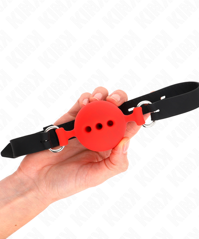 KINK - BAVAGLIO IN SILICONE INTERO 55 x 2 CM CON SFERA DA 5 CM MISURA L ROSSO REGOLABILE 35-51 CM