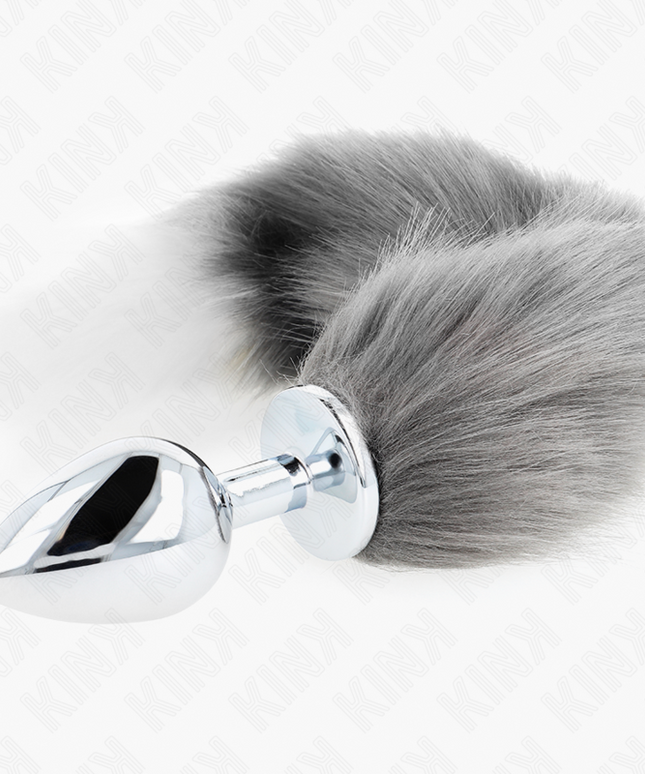 KINK - PLUG ANALE L 10 X 4 CM CON CODA SINTETICA 40 CM GRIGIO E BIANCO