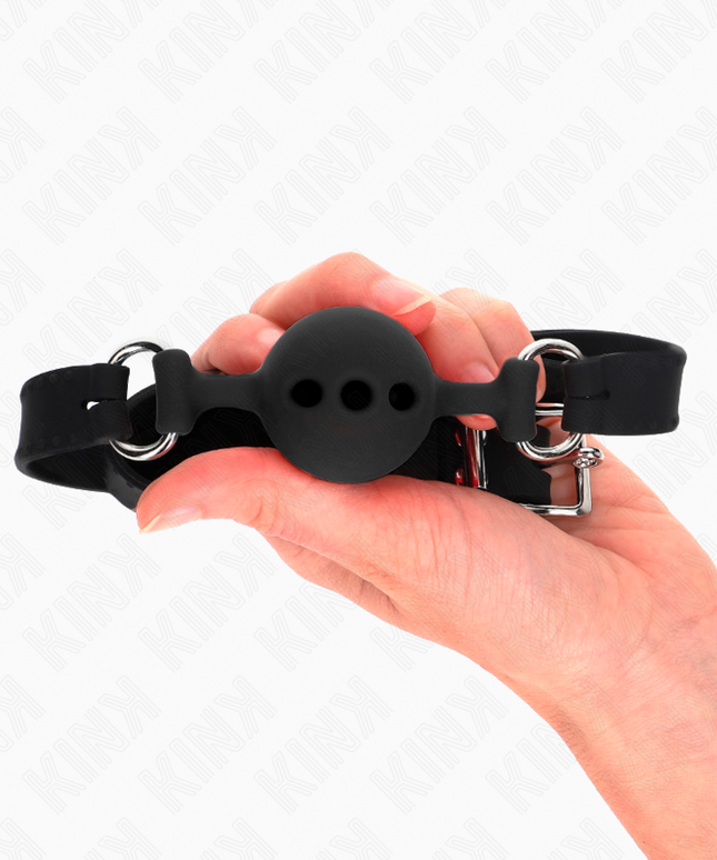 KINK - BAVAGLIO IN SILICONE INTERO 55 x 2 CM CON SFERA DA 4 CM MISURA S NERO REGOLABILE 35-51 CM