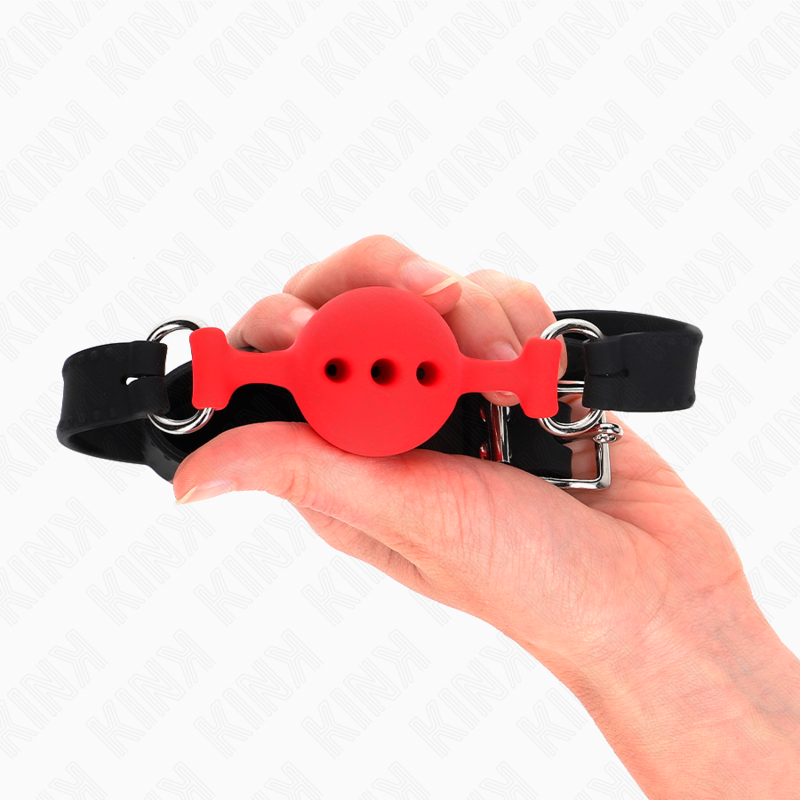 KINK - BAVAGLIO IN SILICONE INTERO 55 x 2 CM CON SFERA DA 4 CM MISURA S ROSSO REGOLABILE 35-51 CM