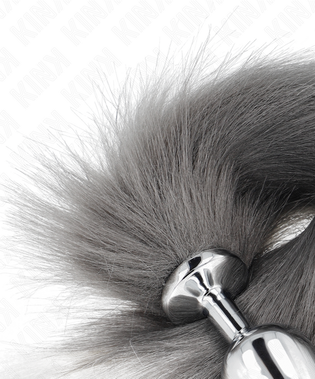 KINK - PLUG ANALE MISURA M 8 X 3,5 CM CON CODA SINTETICA 40 CM GRIGIO E BIANCO