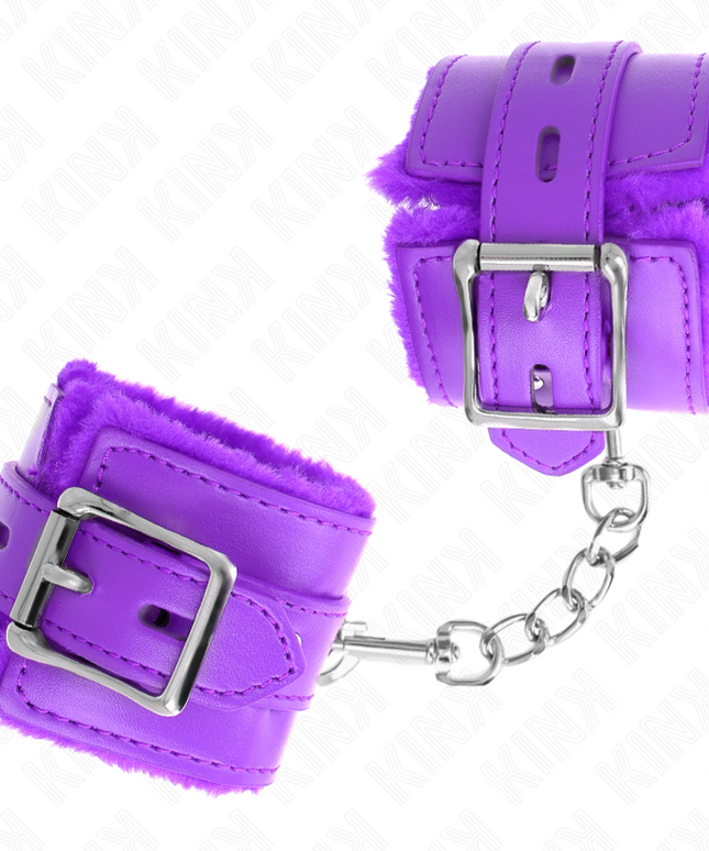 KINK - POLSINI IMBOTTITI IN PELLICCIA CON FORI QUADRI VIOLA E CINTURA VIOLA REGOLABILE 17-29 CM X 6 CM