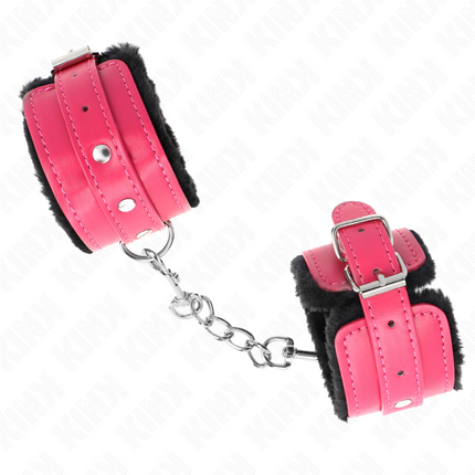 KINK - POGGIPOLSI PREMIUM FODERATI IN PELLICCIA NERI CON CINTURA ROSA LAMPONE REGOLABILE 17-29 CM X 6 CM