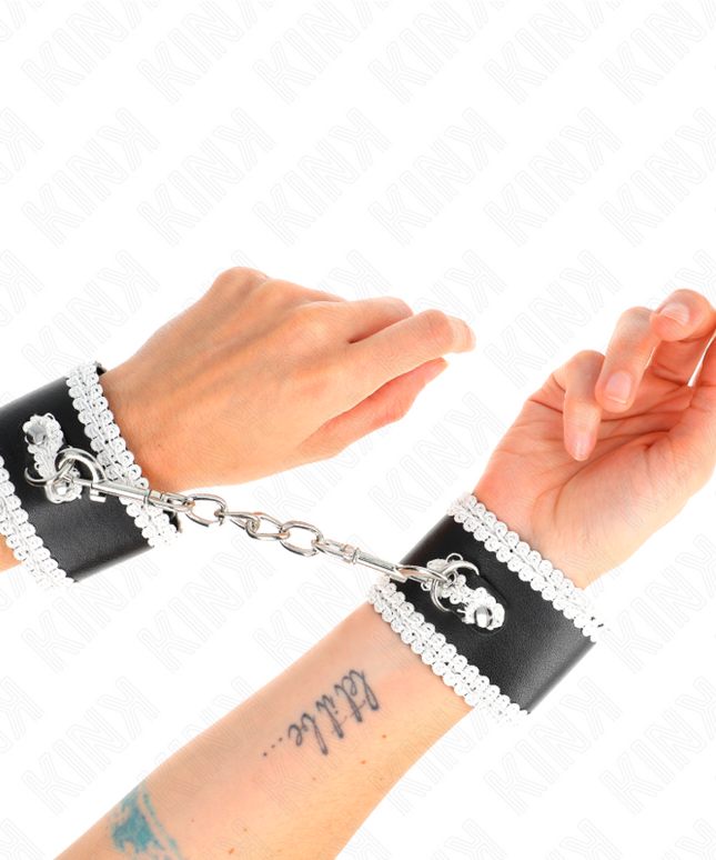 KINK - POLSO NERO CON PIZZO DECORATO BIANCO REGOLABILE 20-23 CM X 5,5 CM