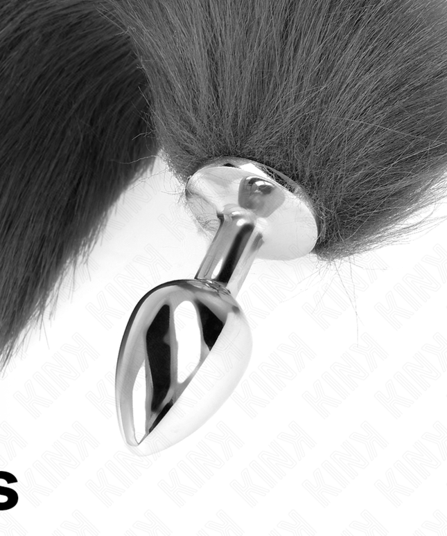 KINK - PLUG ANALE TAGLIA S 7 X 3 CM CON CODA SINTETICA 40 CM GRIGIO E BIANCO