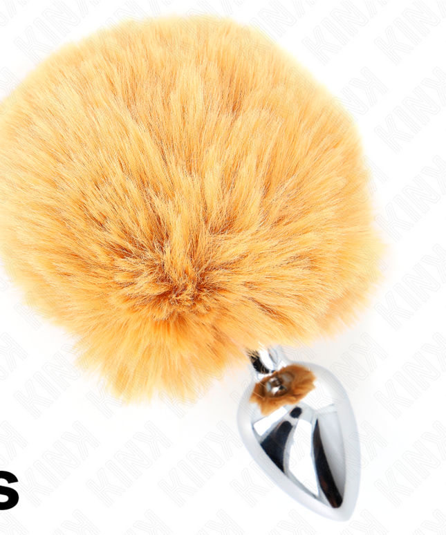 KINK - SPINA IN ACCIAIO INOSSIDABILE 7 x 3 CM CON CODA DI CONIGLIO IN ECOPELLICCIA BEIGE 8 CM