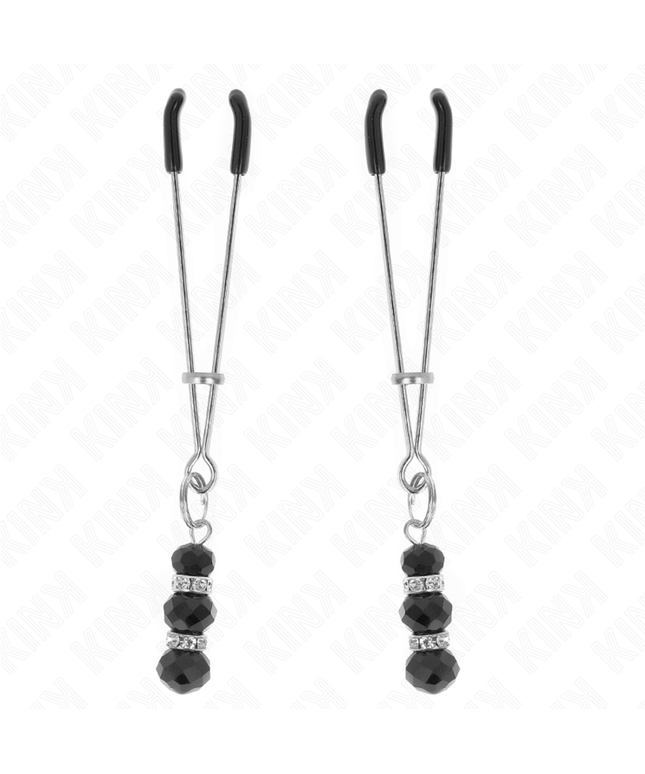 KINK - PINZE PER CAPEZZOLI SOTTILI ORO CON 3 PERLINE DI VETRO NERE 7 CM