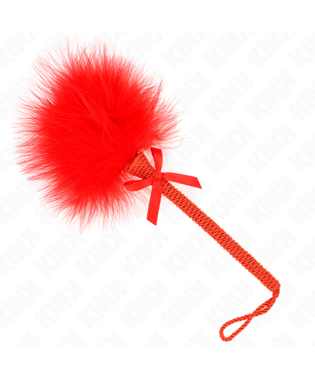 KINK - BACCHETTA IN CORDA DI NYLON CON PIUME TICKLE E FIOCCO ROSSO 25 CM