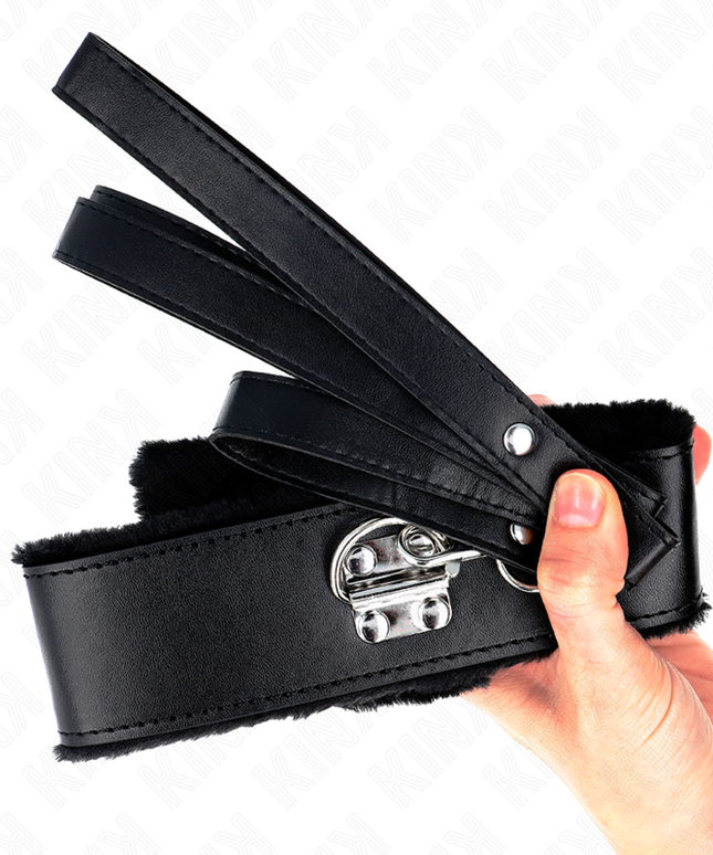 KINK - COLLANA CON GUINZAGLIO 116 CM CON BORCHIE IN ARGENTO MODELLO 4 NERO REGOLABILE 40-48 CM X 6 CM