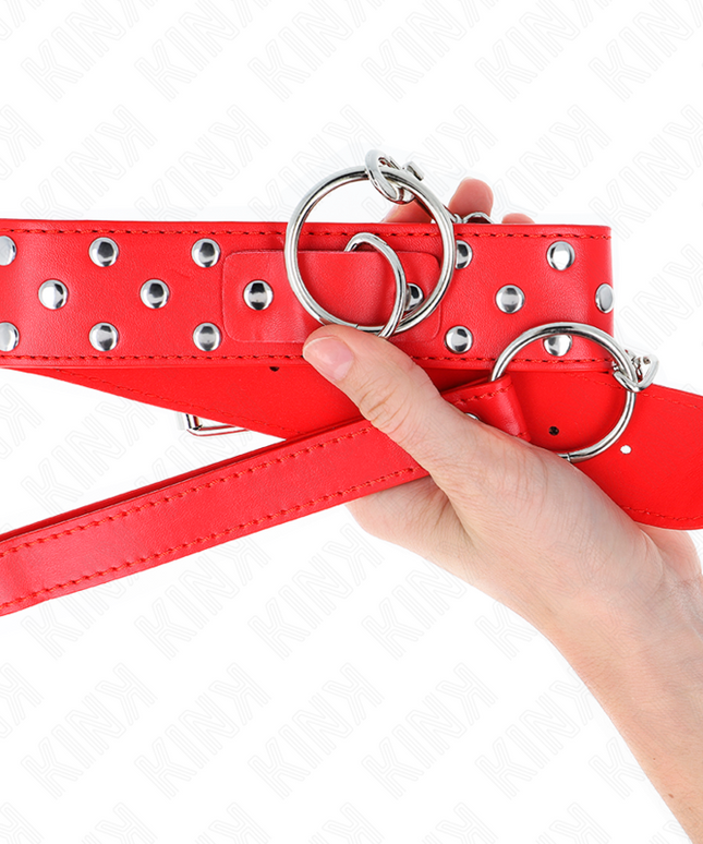 KINK - COLLANA CON CINTURINO AD ANELLO RIVETTO CON CINTURA 65 CM ROSSO REGOLABILE 36-50 CM X 3,8 CM