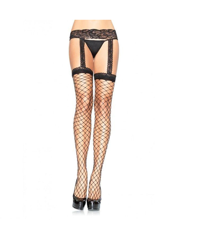 LEG AVENUE - CALZE A RETE CON REGGISERA IN PIZZO NERO - Only Vibes