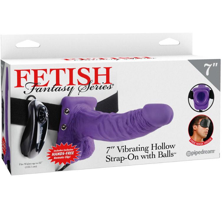 FETISH FANTASY SERIES - SERIES 7 HOLLOW STRAP-ON VIBRANTE CON SFERE 17.8CM VIOLA - Only Vibes