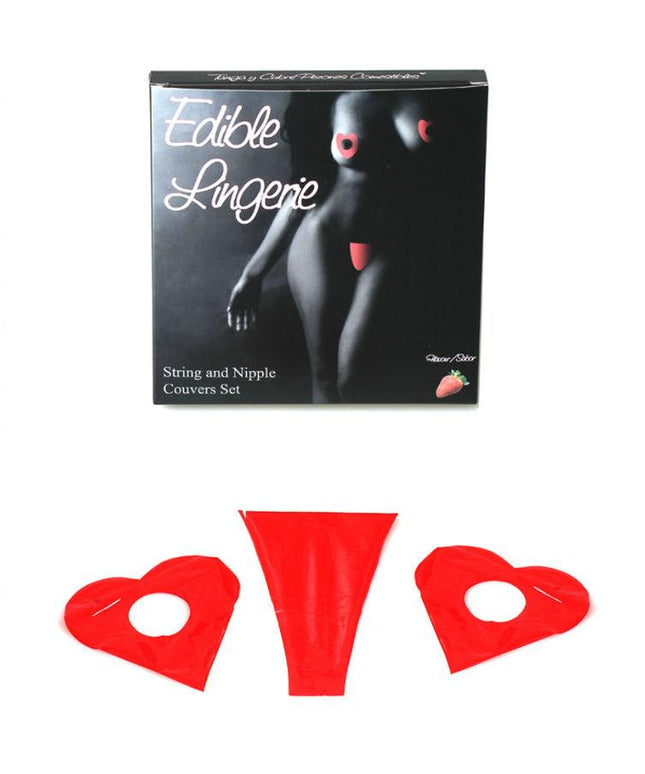 SECRETPLAY - THONG AND EDIBLE NIPPLES COVER STRAWBERRY - Only Vibes