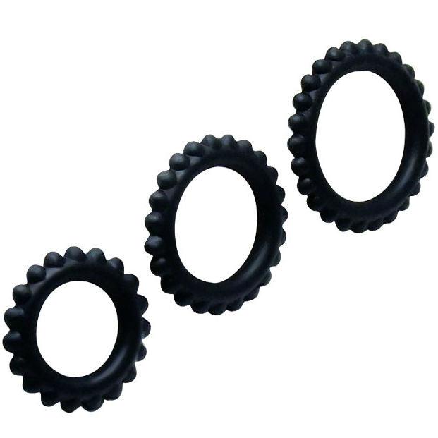 BAILE - TITAN SET 3 PZ ANELLI PER IL CAZZO NERO 2.8 + 2.4 + 1.9 CM - Only Vibes