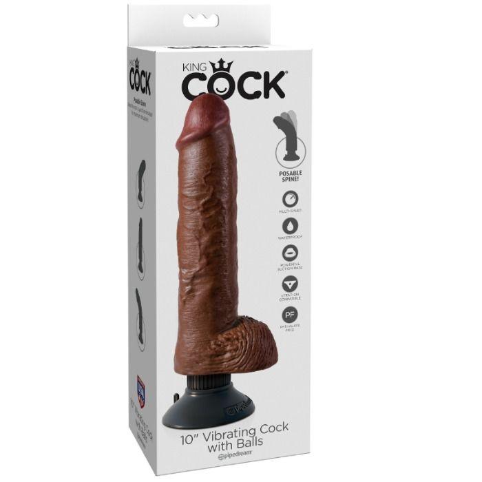 KING COCK - DILDO VIBRATORE CON TESTICOLI 25.5 CM COLORE MARRONE - Only Vibes