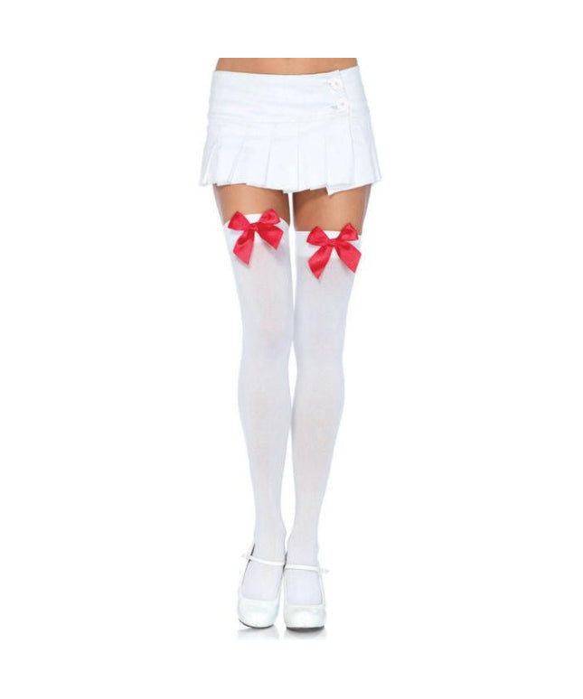 LEG AVENUE - CALZAMAGLIA IN NYLON CON FIOCCO BIANCO/ROSSO - Only Vibes