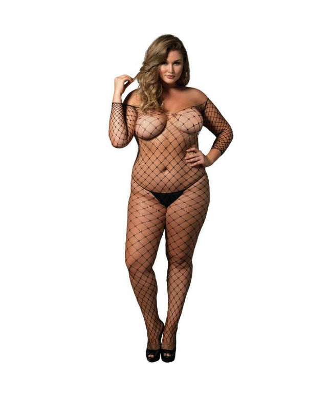 LEG AVENUE - LEG AVENUE - BODYSTOCKING CON SPALLE SCOPERTE NERO TAGLIA PLUS - Only Vibes